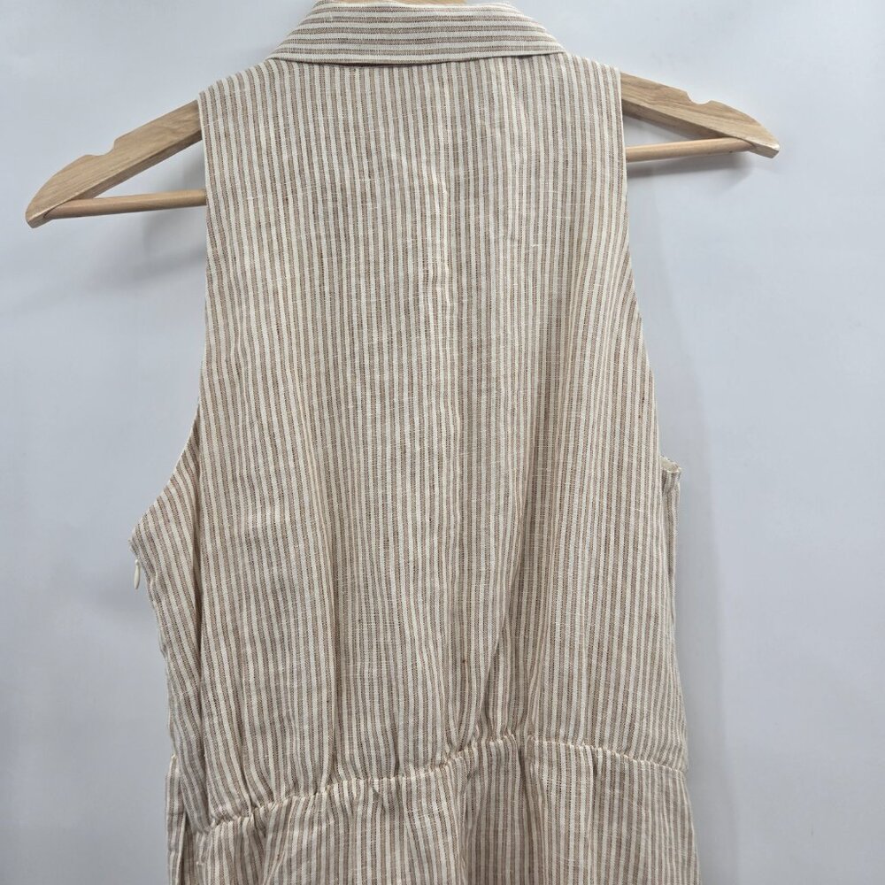 Magaschoni Creme Brown Striped Linen Cotton Pockets Maxi Dress Small - Picture 11 of 16